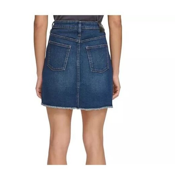 NWT DKNY Ladies Mid Rise Blue Dark Wash Denim Skirt Size 10 - Picture 2 of 4